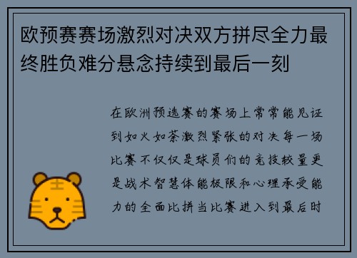 欧预赛赛场激烈对决双方拼尽全力最终胜负难分悬念持续到最后一刻